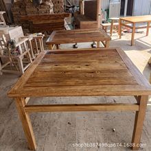 老榆木原生态实木风化餐桌旧木板方桌餐桌复古禅意民宿饭店餐桌