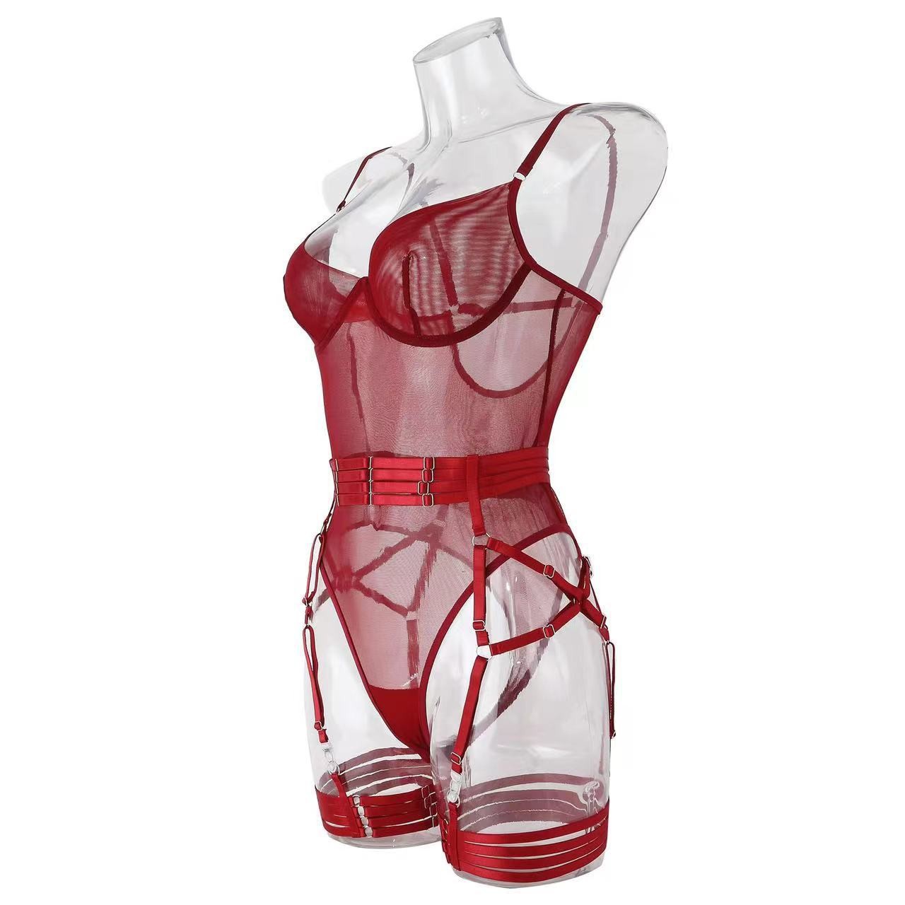 Women’s Lace Bodysuit with Waist Cincher, Leg Loops and Gloves — detail image 12