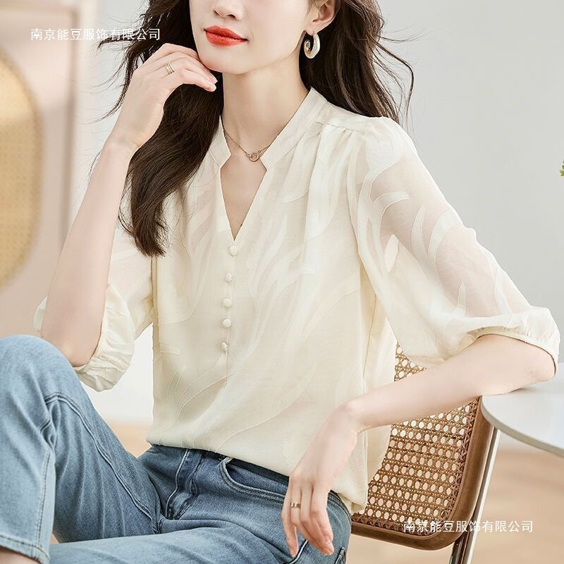 Thin Black Short-Sleeved Chiffon Shirt for Women 2026 Summer New Fashion Stylish Lace Shirt Loose Belly-Covering Top