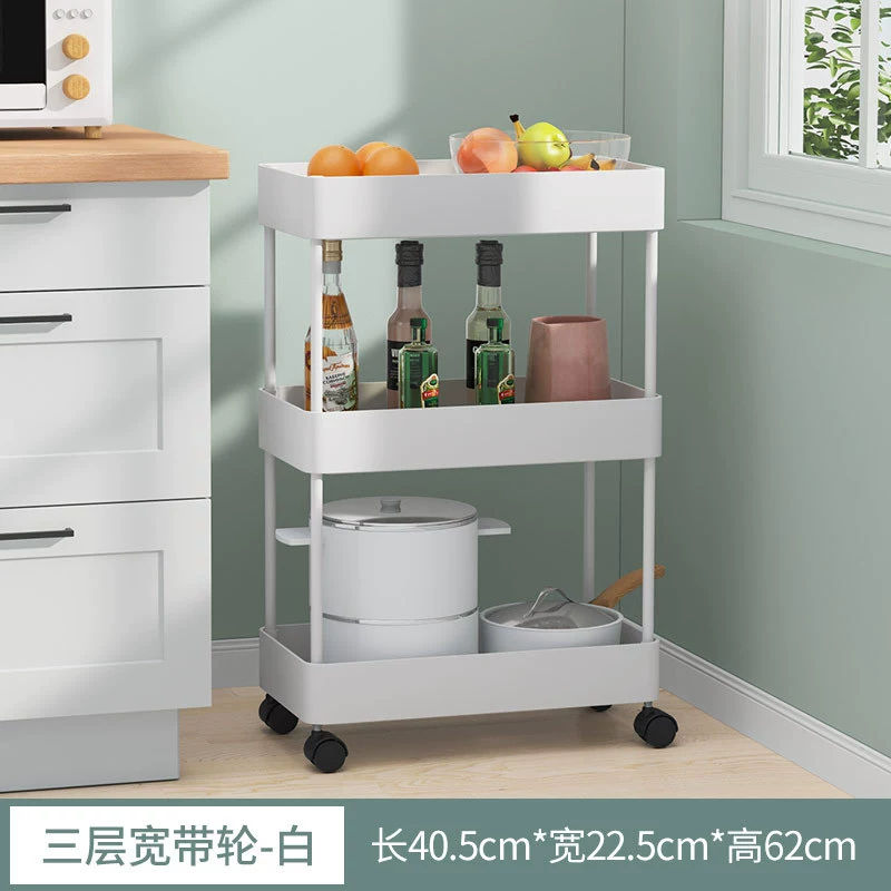 Floor-standing Mobile Storage Rack, Multi-layer Trolley with Wheels, Plastic Organizer for Kitchen & Bathroom