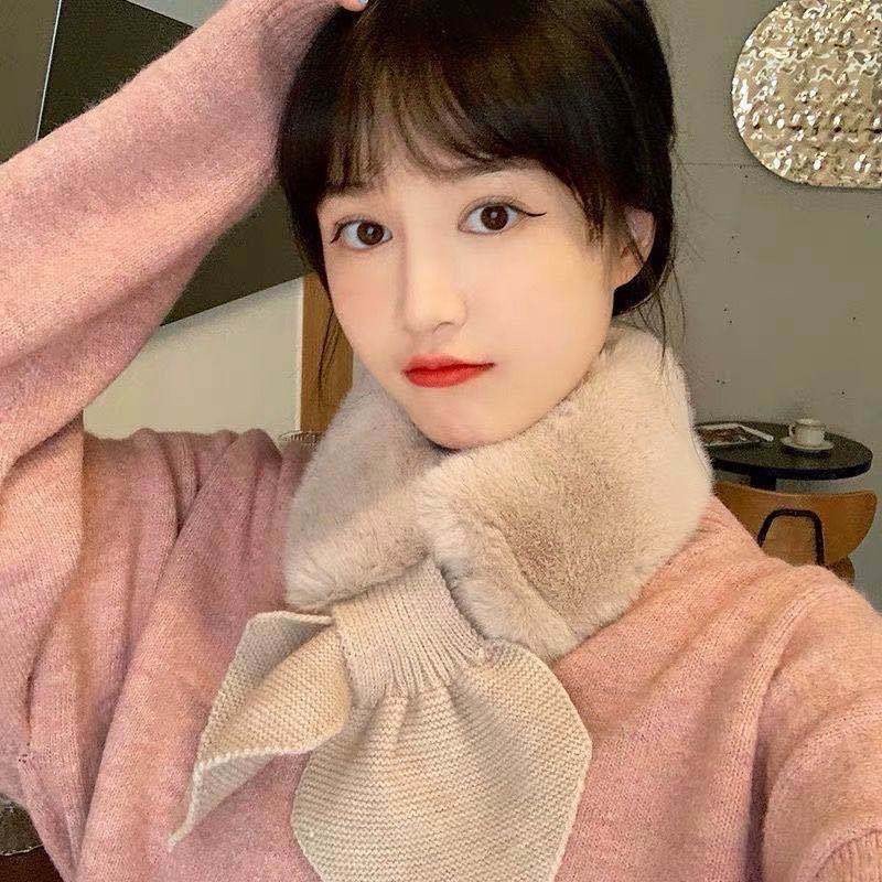 새로운 스타일 소프트 왁스 한국 스타일 크로스 솔리드 컬러 모직 스카프 따뜻한 모방 렉스 토끼 액세서리 봉제 스카프 봉제 인형 목걸이