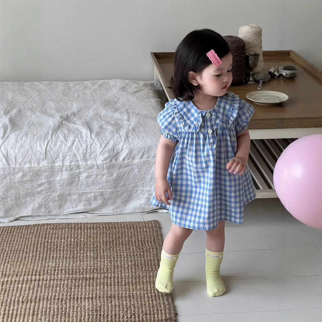 Girls' Summer Thin Dress 2026 New Baby Summer Clothing Princess Dress Korean Style Children's Plaid Dress