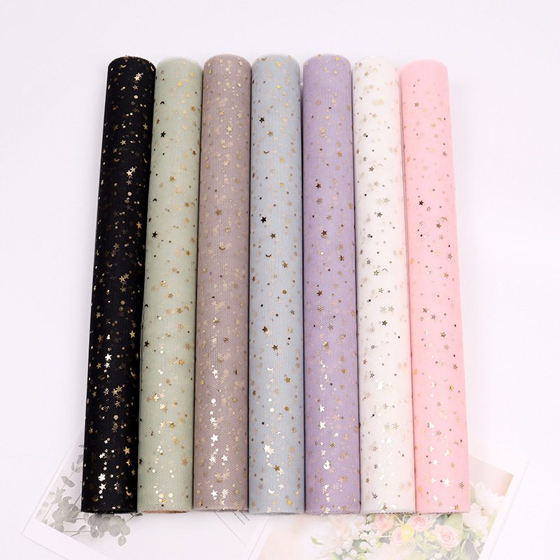 新款星月纱鲜花包装纱网烫金纱48cm*5码/卷韩版花束花艺包装纱网