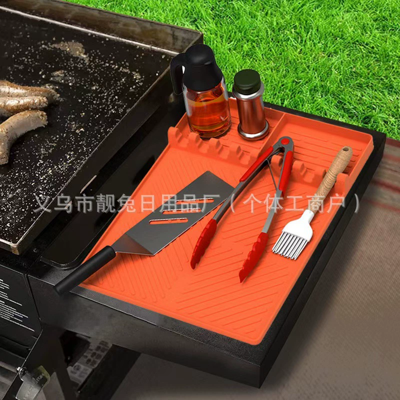 Популярная силиконовая боковая подставка для гриля для барбекю Amazon, защитная подставка для противня, сливная подставка, черный камень, силиконовая подставка для инструментов для гриля