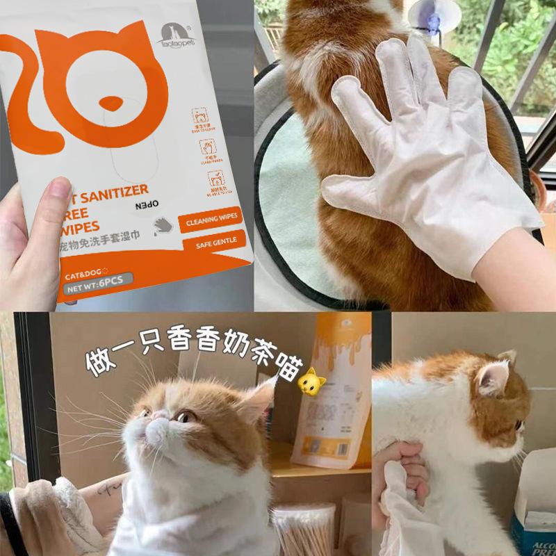 Guantes de limpieza desechables para mascotas, limpieza en seco para gatos, desodorante, toallitas húmedas no tejidas, guantes de baño desechables universales para gatos y perros