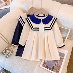 女童長袖連衣裙秋季新款學院風翻領童裝小女孩洋氣百搭兒童女裙子