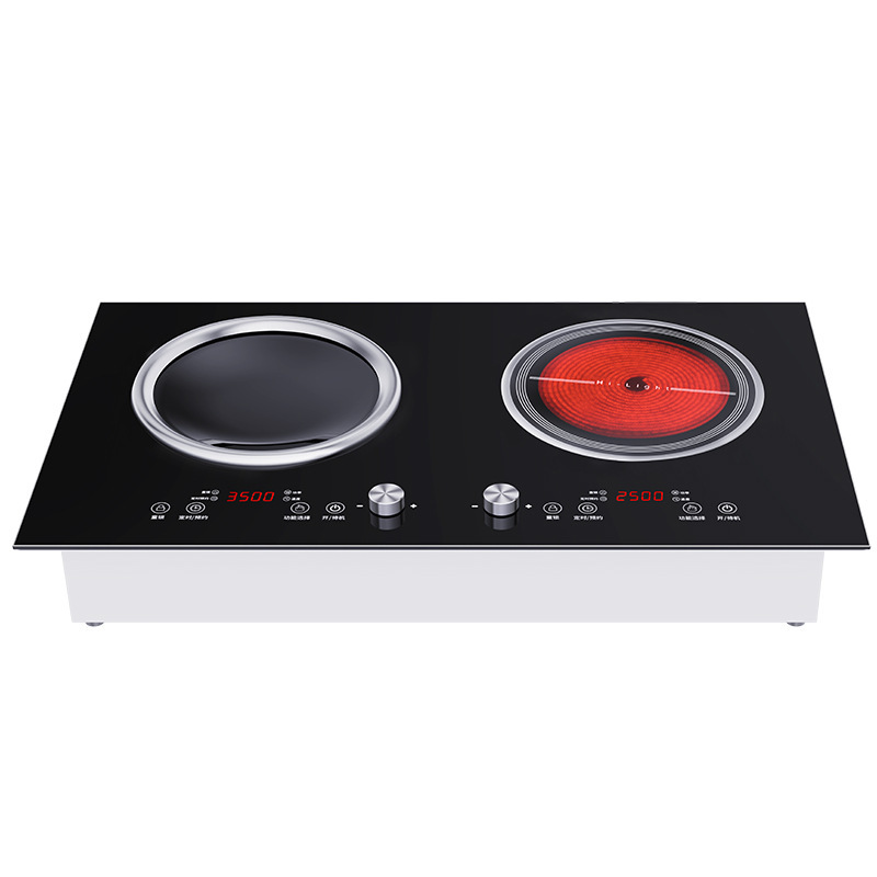 Placa de Inducción Transfronteriza de 3500W, Cocina Eléctrica de Doble Cabezal, Placa de Vitrocerámica Integrada de Sobremesa, Alta Potencia, Superficie Cóncava, Estándar Estadounidense de 110V