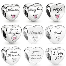 925银潘家爱心珠子手链配件Sister串珠 Auntie情人节首饰配件