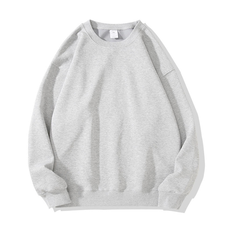 Hua algodón tejido liso de doble cara, hombros cómodos, cuello redondo, suéter de manga larga, camisa publicitaria, ropa de trabajo grupal, logotipo personalizado