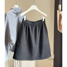 复古纯色微胖MM加厚毛呢半身裙女秋冬2025高腰显瘦A字蓬蓬五分裙