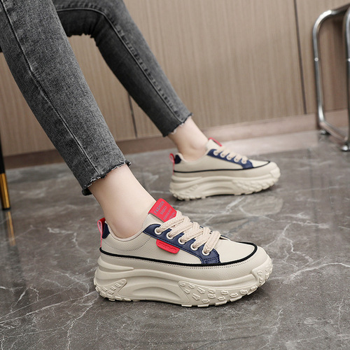 K6710 Plaid Father's Shoes with Thick Sole, Heeled Leather Surface, Sporty Women's Shoes, Fashion Student Edition, Korean Style, Trendy