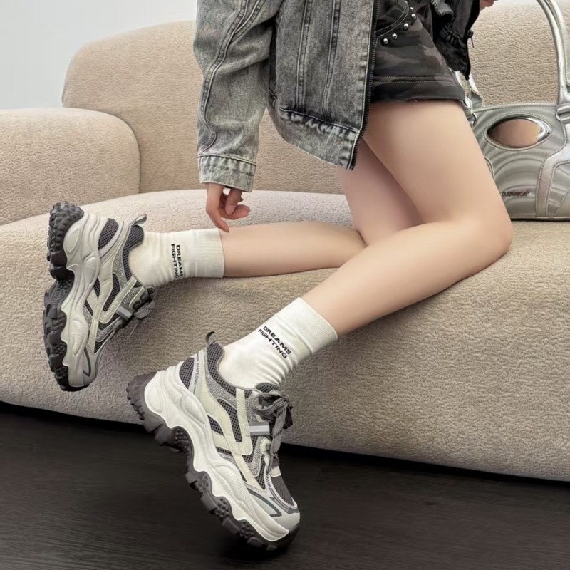 真皮老爹鞋女2025秋季新款网面透气运动休闲鞋百搭厚底增高跑步鞋|undefined