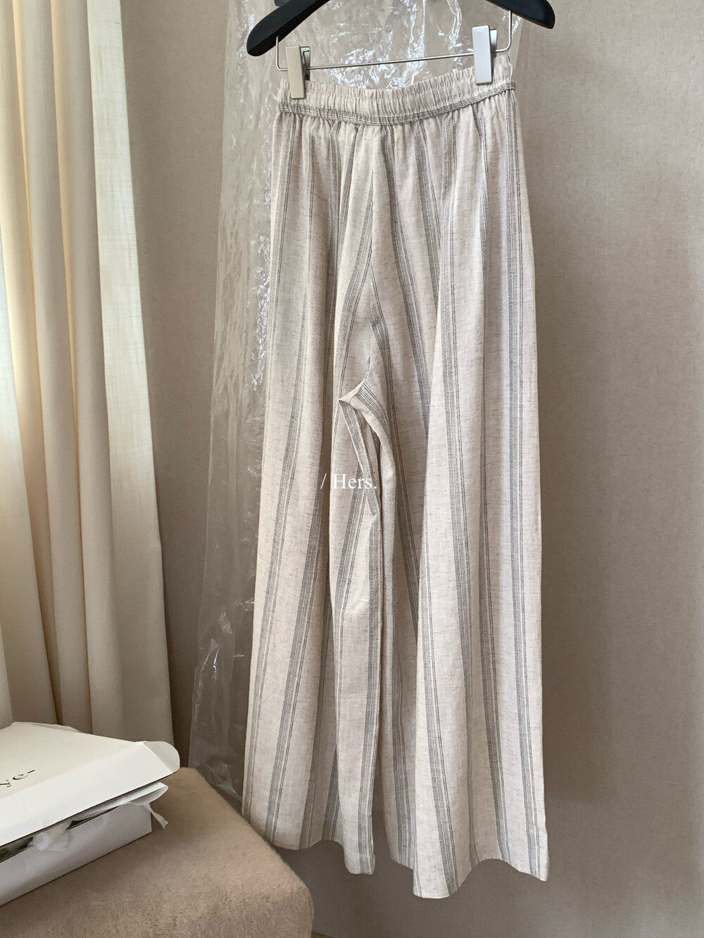 Quần culottes nữ ống rộng cạp cao chun rút dây sọc kẻ chất liệu ramie mùa hè — Màu cà phê, màu mơ chi tiết 30