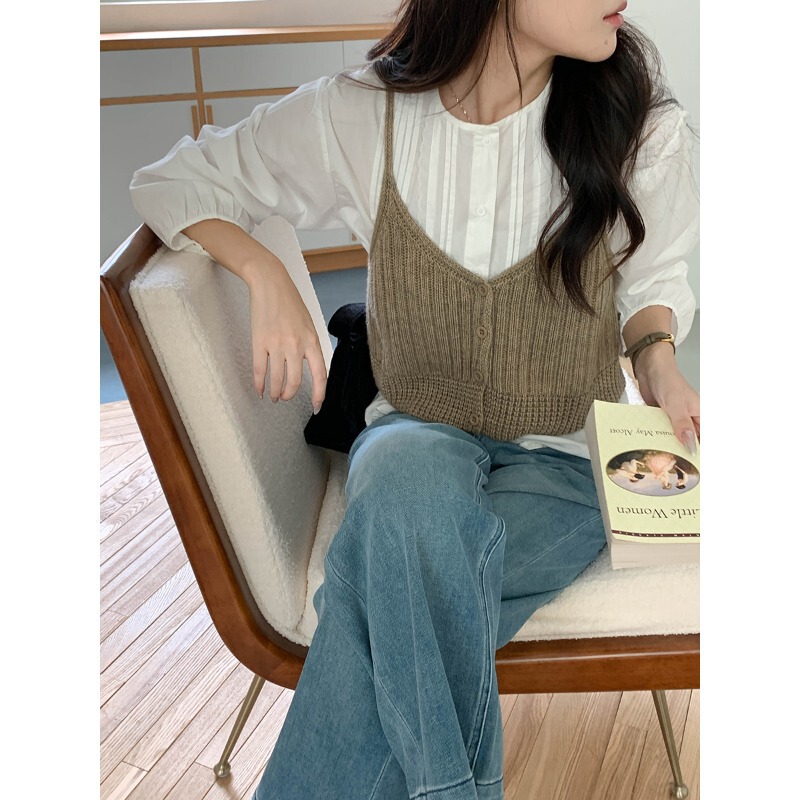 3Th Morning Early Autumn New Collection Korean Style Gentle Textured Knitted Cardigan Vest Layered Wear Zy3203 3Th Morning Early Autumn New Collection Korean Style Gentle Textured Knitted Cardigan Vest Layered Wear Zy3203