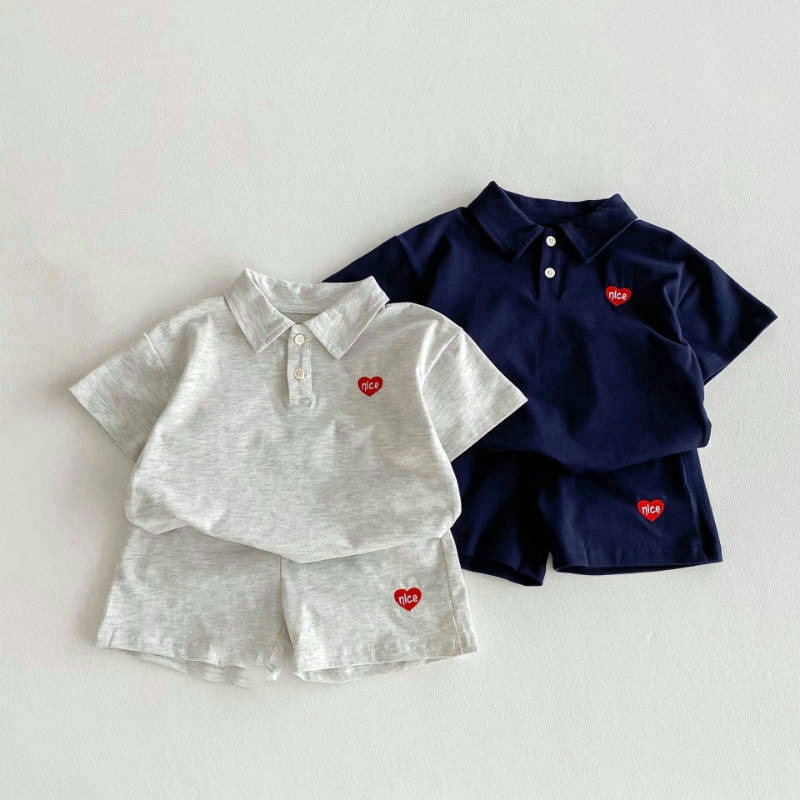 Boys' Love Short-sleeved Polo Shirt Shorts Two-piece Cotton Children's Summer New Children's Split suit Thin