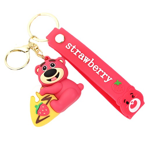 Creative Berry Has Trouble Keychain Cute Cartoon Pendant Small Gift Customized Silicone Strawberry Bear Keychain Wholesale