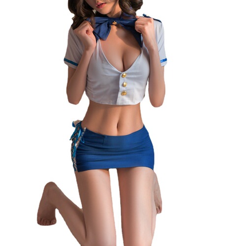Sexy lingerie uniform temptation sexy doll stewardess costume hot polyester suit bow lingerie night