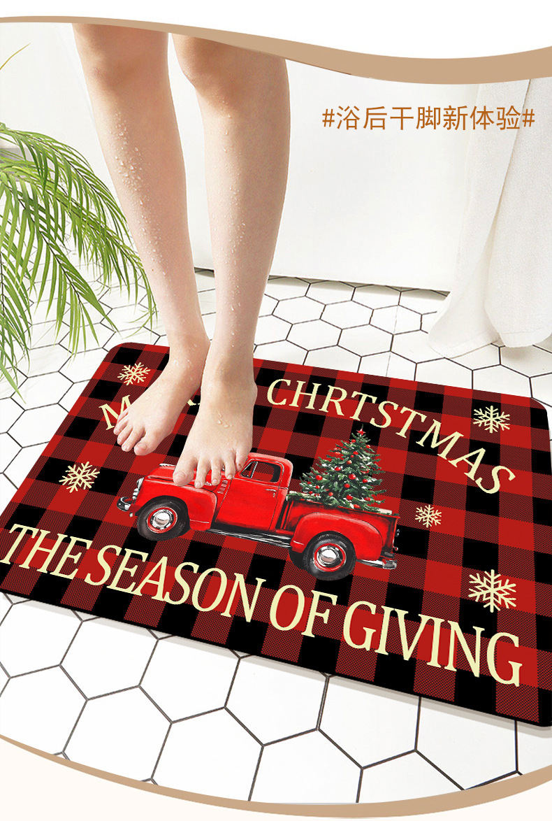 Cross-Border Amazon Christmas Truck Bathroom Toilet Diatom Mud Absorbent Non-Slip Floor Mat Stain-Resistant Entrance Door Mat