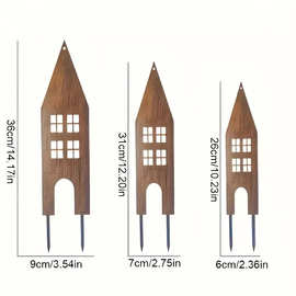 Temu爆款3件套生锈铁艺小屋地插生锈色复古庭院雕塑花园摆件