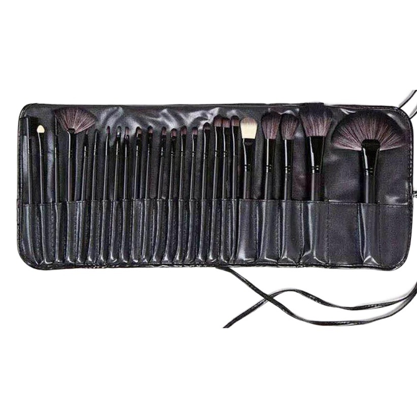 Fábrica en stock 24 pinceles de maquillaje color madera maquillaje traje negro maquillaje escuela herramientas de belleza al por mayor