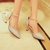 2024 spring and summer new pointed high -heeled shoes pearl beaded beads one word buckle in the middle empty heel women's shoes wholesale