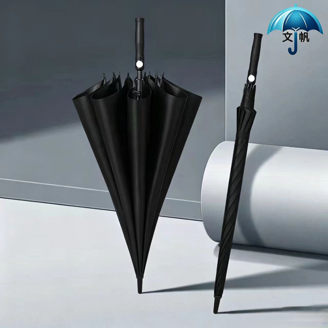 Large double-person golf umbrella, business straight umbrella, reinforced, wind-resistant, dual-use for sun and rain, car advertising umbrella with logo printing