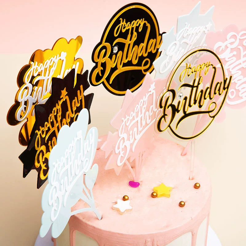 Выпеченный торт украшение Акрил birthday счастливый горящий инкрустированный бриллиант десертPlug-in вечеринка сцена макет