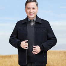 2025秋款中老年男士雪尼尔外套爸爸夹克翻领男装商务休闲爷爷上衣