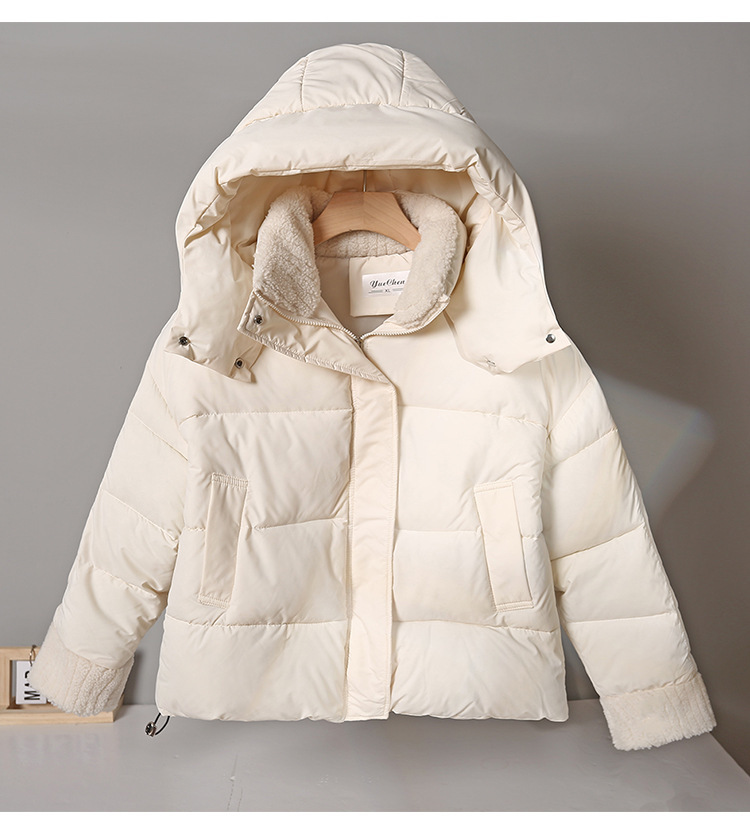 European Style Melard Coffee Color Down Jacket For Women, New High-end Lamb Wool Collar Cotton Coat, Thickened Outerwear_ecoleips.com