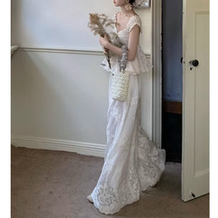 [サウスフレンチホリデー] ティアンシスーツ サスペンダー半袖トップス+ゆったり刺繍ワイドパンツ 2025夏 レディース