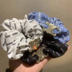 法式新款凱旋門滿鑽大腸圈新款氣質簡約印花頭繩發圈高級感頭飾女