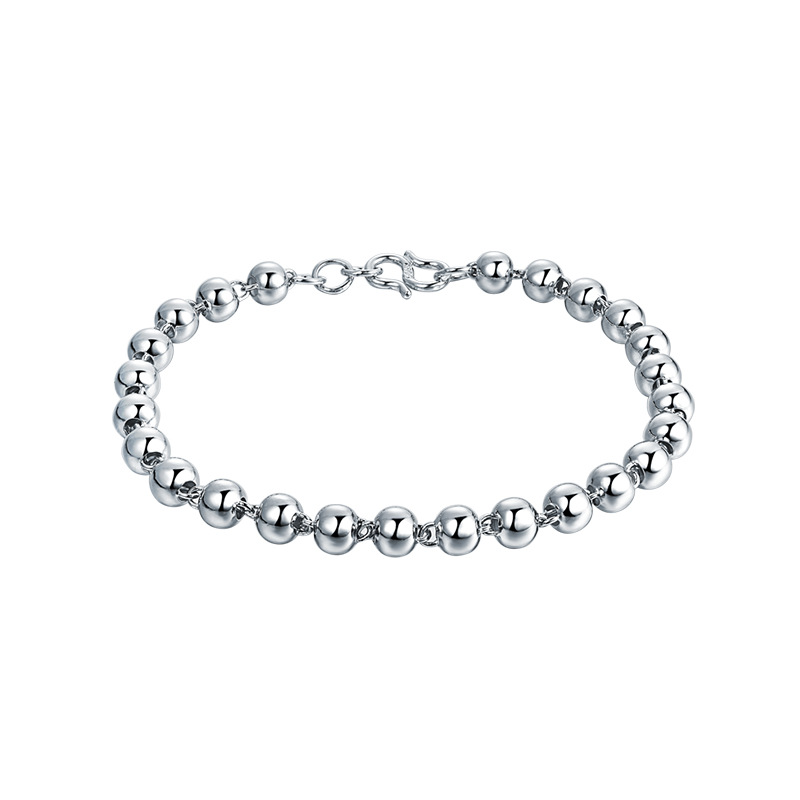 S925 plata esterlina brillante pulsera de cuentas redondas de las mujeres simple pareja joyería de plata de los hombres 5mm cuentas de plata joyería de cuentas