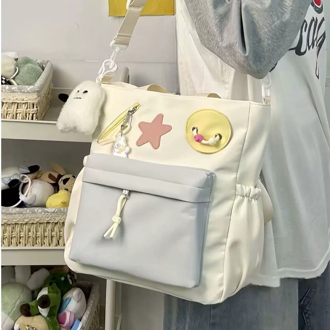 小清新学院风托特包女初中高中生手提单肩包轻便斜挎包通勤补课袋