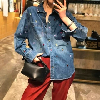 yi线品簰折扣捡漏2025欧货港风复古chic轻奢重工高级感牛仔衬衫女