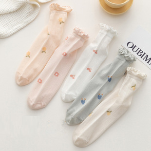 Yuezi Socks Women's Summer Mid-length Socks Cotton Socks Loose Breathable Mesh Llace Socks Maternal Sleep Socks Women's Spring Socks