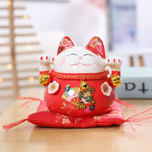 Small lucky cat figurine store opening gift creative coin bank fortune cat cash register front desk 4.5 inches