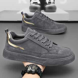 Autumn 2024 New Men's Shoes Breathable Sneakers Men's Korean Style Fashionable All-match Casual Leather Shoes Thick-soled Wear-resistant Trendy Shoes