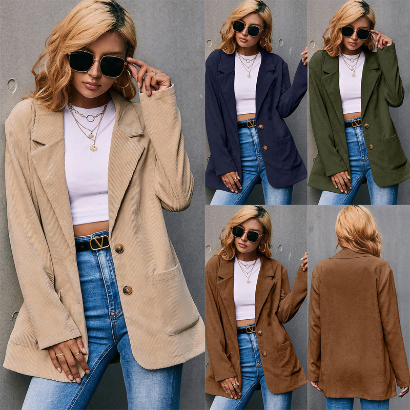 Cross-border independent station casual corduroy single-breasted small suit Amazon temperament commuter trench coat for women