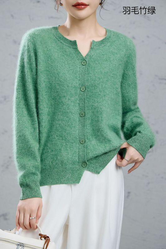 オフシーズンの高級品を拾う！ 230 グラム厚みのある起毛ウールカシミヤセーターはさみ襟ラウンドネックカーディガンセーター女性の秋と冬|undefined