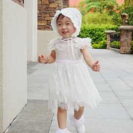 1004夏季轻薄透气婴儿公主裙宝宝满月礼服女童baby蕾丝连衣裙婚纱