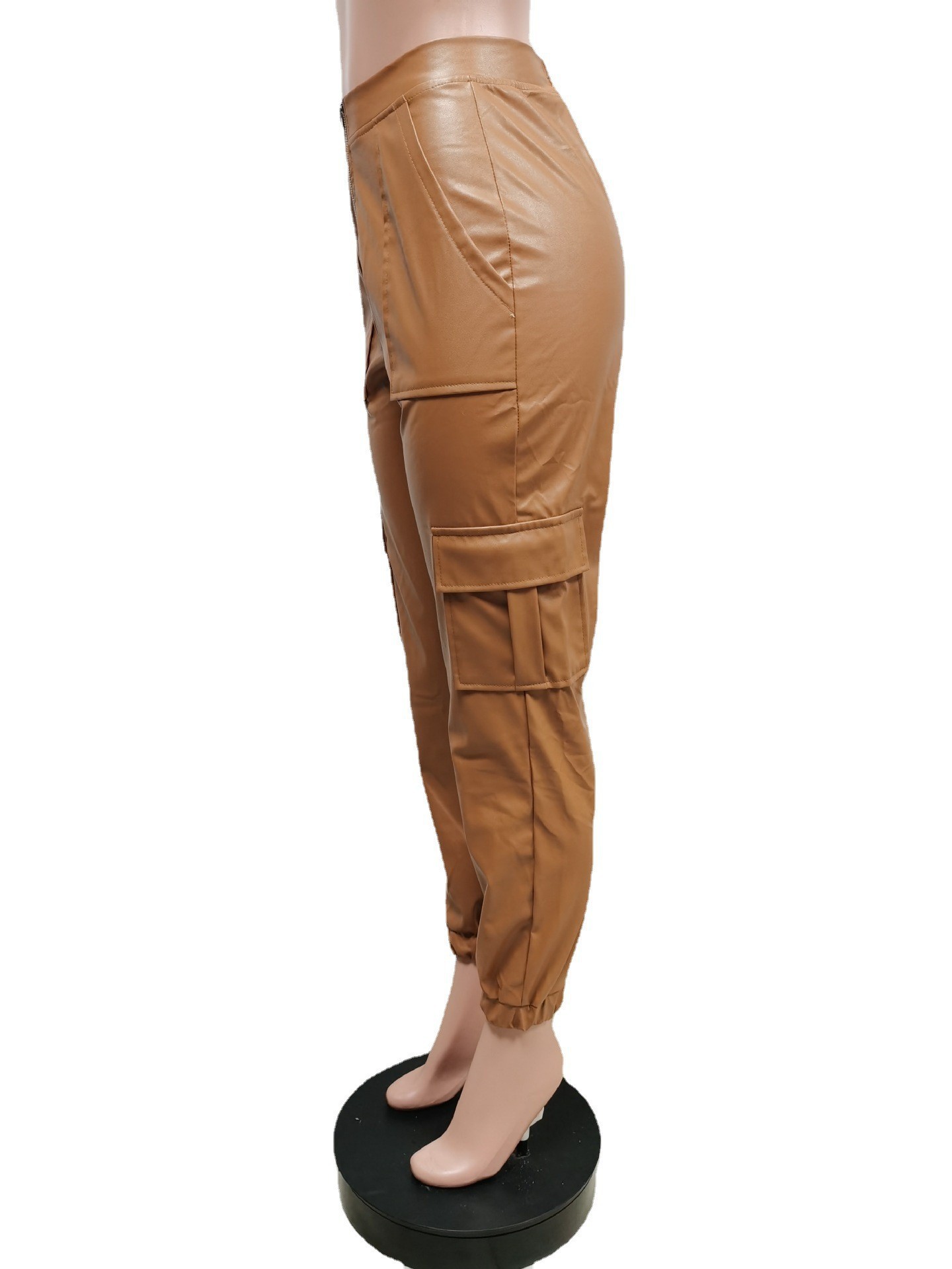 455g Weight Full Length Pants Length Pu Fabric Type Mid Waist Waist Line Jogger Pants Pants Type Micro-Elastic Elasticity Casual Occasion Regular Fit Fit Type Solid Color Pattern Spring, Autumn Season Women's Gender Zipper Design Streetwear Style Women's Casual Streetwear Solid Color Full Length Zipper Jogger Pants 29