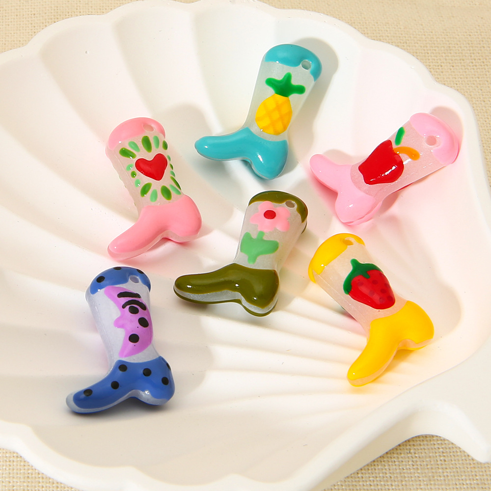 9g Weight Beads Jewelry Making Type 25*25mm Jewelry Making Size 1 Piece Quantity Glass Material Fruit, Heart Shape, Boots Pattern Cute, Sweet Style Irregular Craft 1 Piece 25*25mm Glass Fruit Heart Shape Boots Polished Beads DIY Jewelry Accessories 16