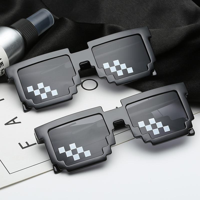 新款馬賽克眼鏡派對打碼長方形像素個性太陽鏡二次元裝逼神器墨鏡