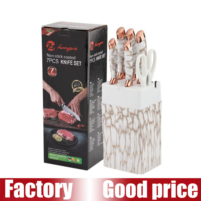 Amazon Kitchen Stainless Steel Knife Set with Marble Pattern, Double Electroplated Heads, Seven-Piece Knife Set with Square Stand, Black and Gold Pattern Amazon Kitchen Stainless Steel Knife Set with Marble Pattern, Double Electroplated Heads, Seven-Piece Knife Set with Square Stand, Black and Gold Pattern