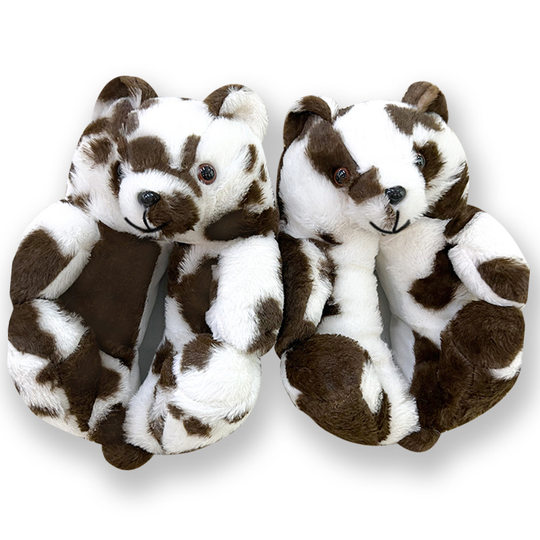 Cartoon soft cute teddy bear cotton slippers autumn and winter warm fleece-lined thickened all-inclusive plush couple home cotton slippers