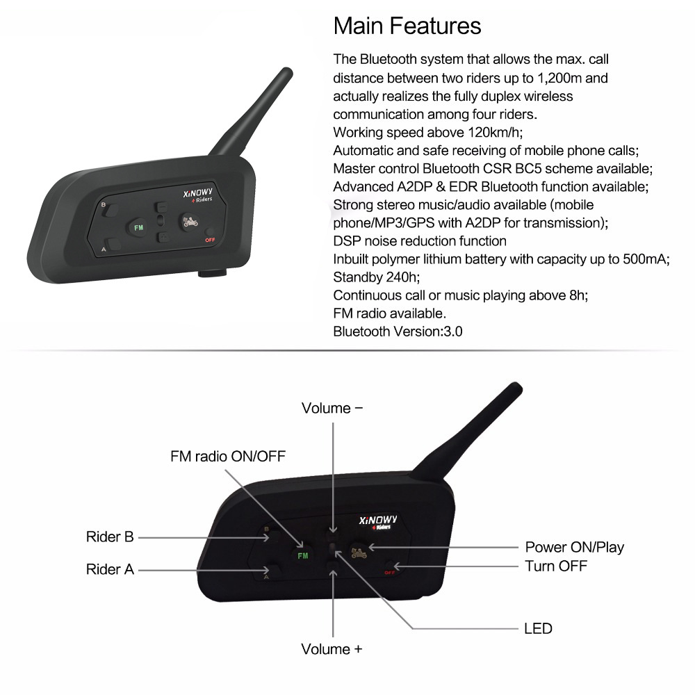 Xinowyv4Cpro Football Referee Intercom Headset Bluetooth Headset 4 People Simultaneous Calls 3 Set with Cosmetics Bag
