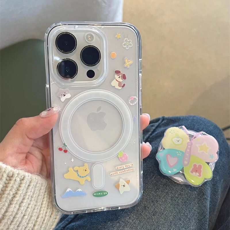 Magsafe Butterfly Puppy Phone Case Is Suitable for Iphone15 Magnetic Suction 16Pro Apple 17Promax New Model 14