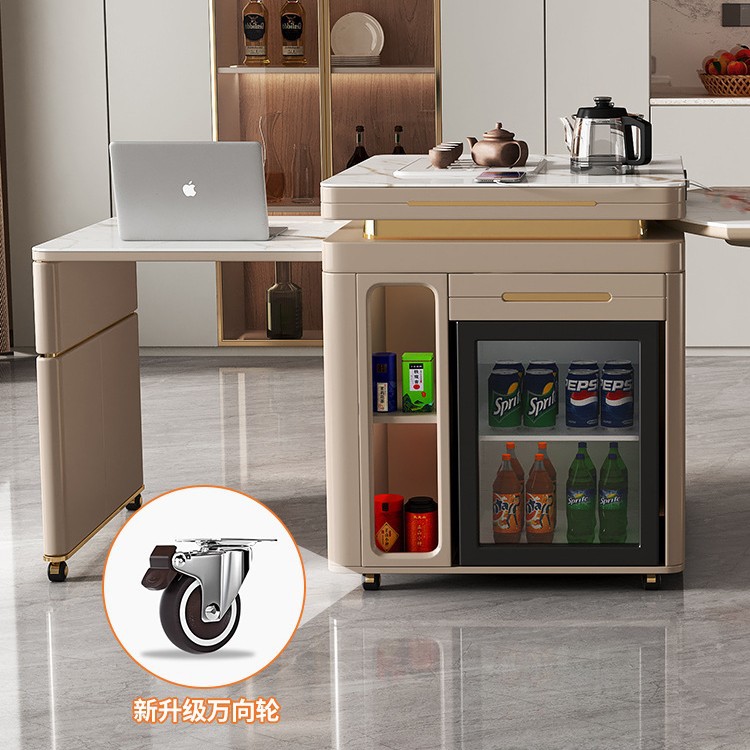 Mesa de mesa de mesa de mesa de isla retráctil Mesa redonda Placa de roca para el hogar Placa giratoria simple moderna Cocina de inducción multifuncional Combinación de mesa y silla de té