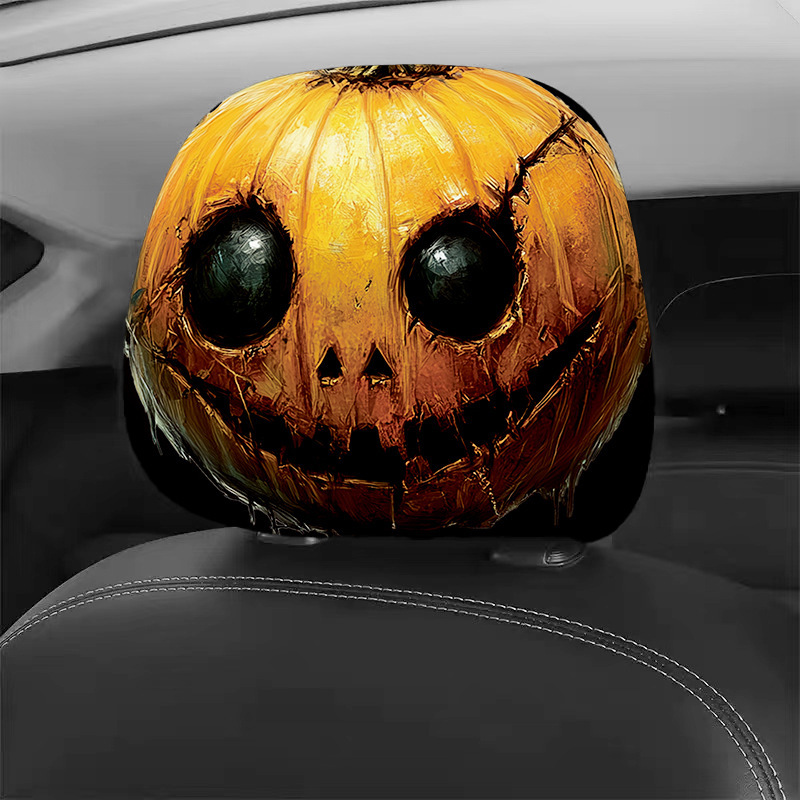 Cross-Border Foreign Trade Double-Sided Printing Car Headrest Cover Halloween Pumpkin Skull Spoof Universal Car Decorative Pillow Cover