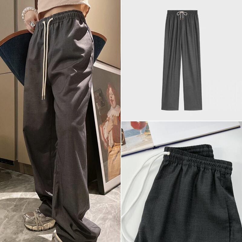 Special Discount! House Autumn and Winter Wool Blended Fabric Drawstring High Waist Gray Black Straight Jogging Pants